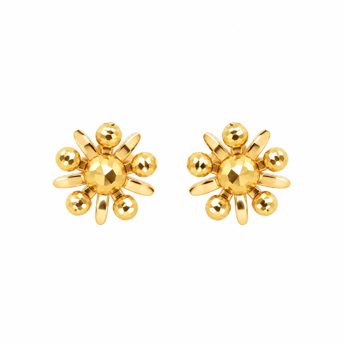Starburst – Blüten-Ohrstecker mit diamantierten Kugeln aus 750 Gold Suzan Gold