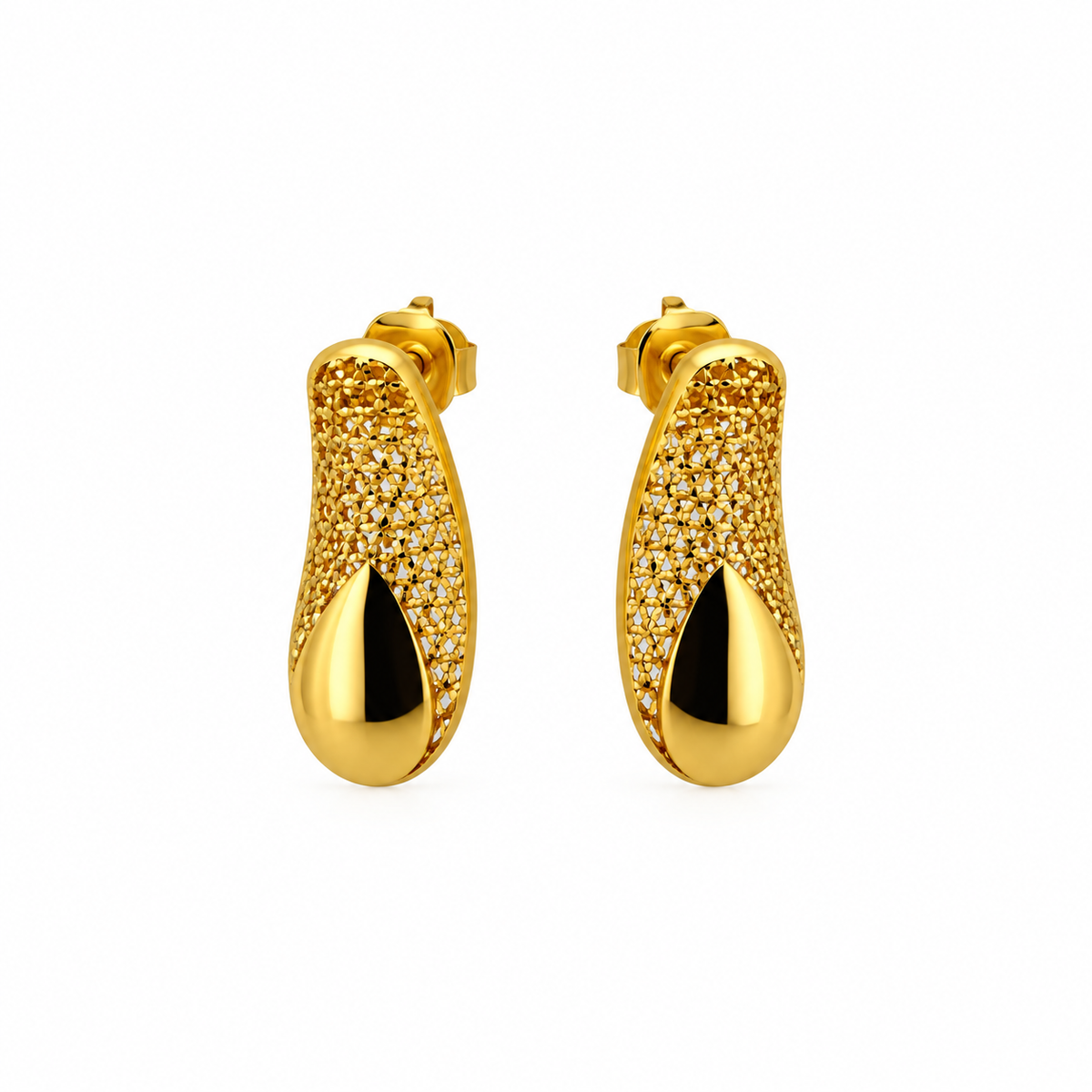 Glossy Teardrop – Tropfen-Ohrstecker mit Filigran und Glanz-Detail aus 750 Gold Suzan Gold