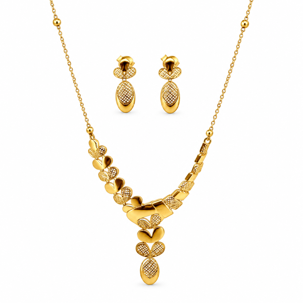 Heart Petal – Schmuckset mit Collier und Ohrhängern aus 750 Gold