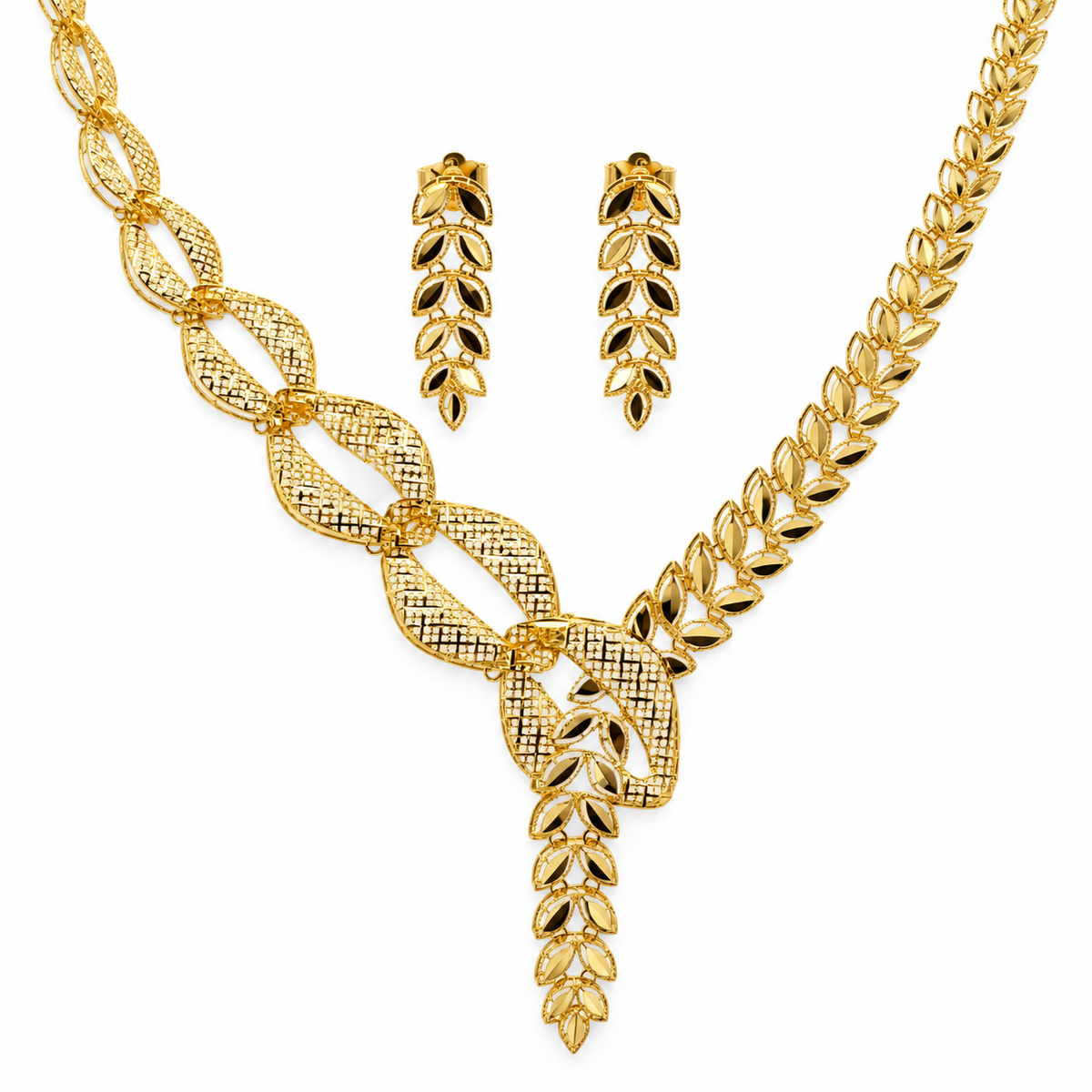 Wheat Leaf – Schmuckset mit Collier und Ohrhängern aus 750 Gold