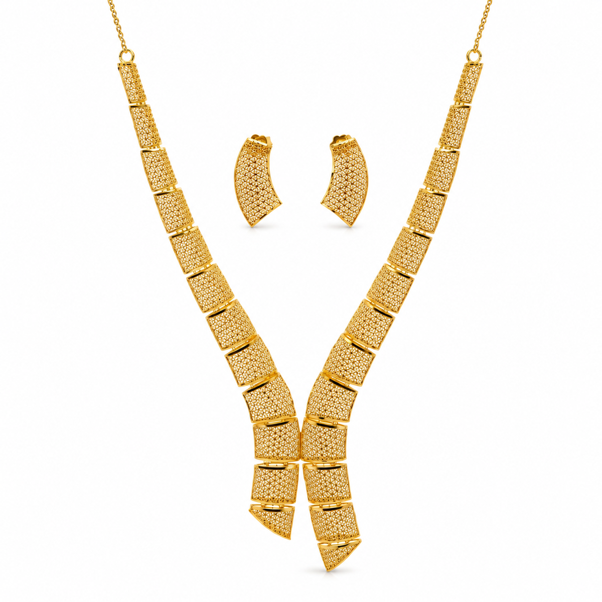 Golden Ribbon – Schmuckset mit Collier und Ohrsteckern aus 750 Gold