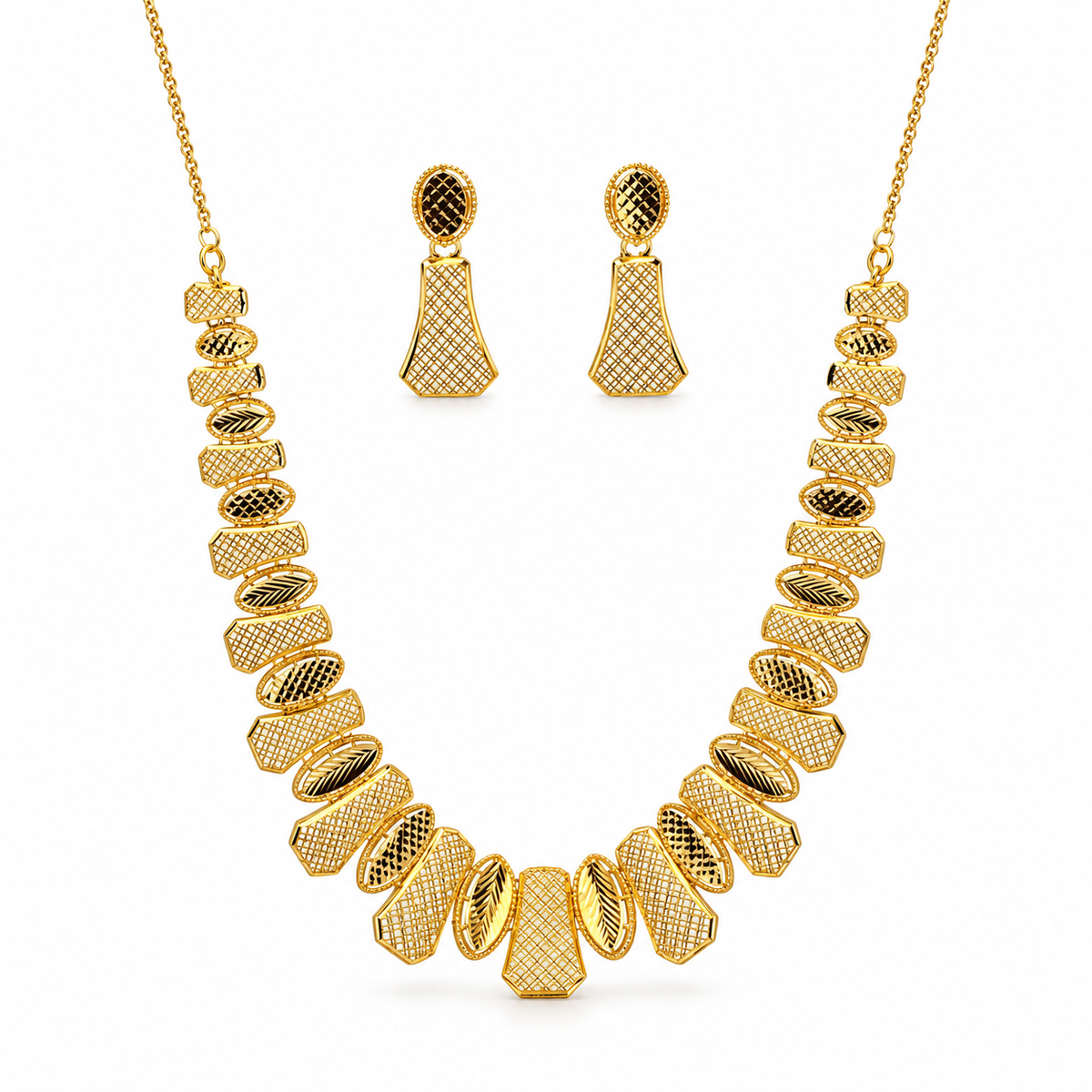 Mosaic Oval – Schmuckset mit Collier und Ohrhängern aus 750 Gold