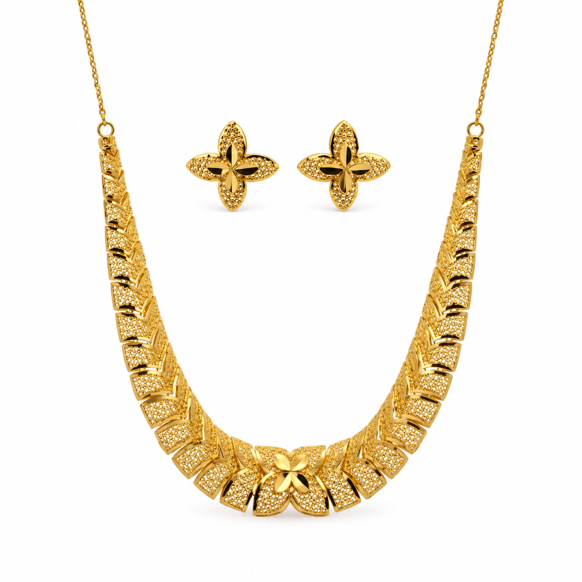 Flower Cascade – Schmuckset mit Collier und Ohrsteckern aus 750 Gold
