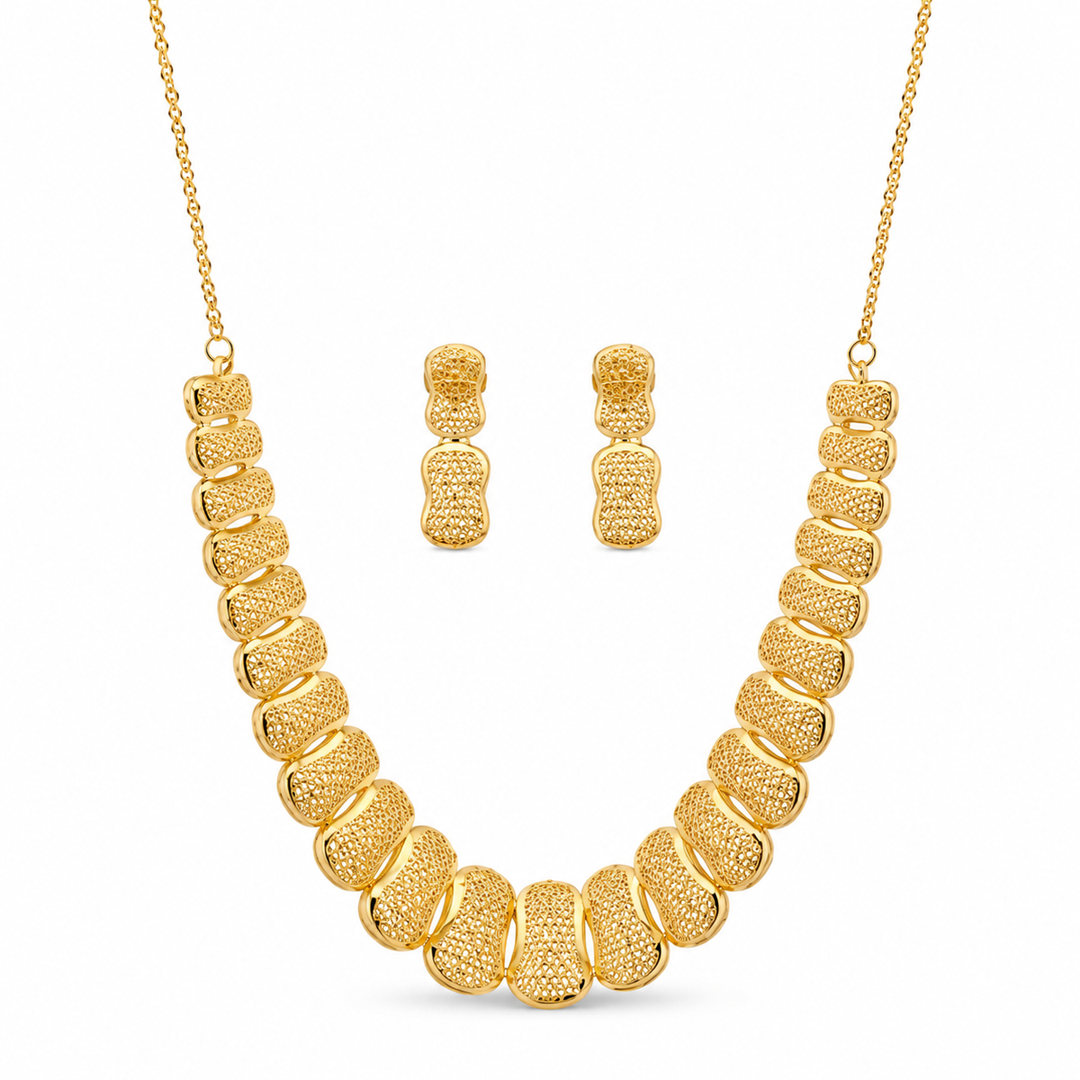 Pebble Filigree – Schmuckset mit Collier und Ohrhängern aus 750 Gold