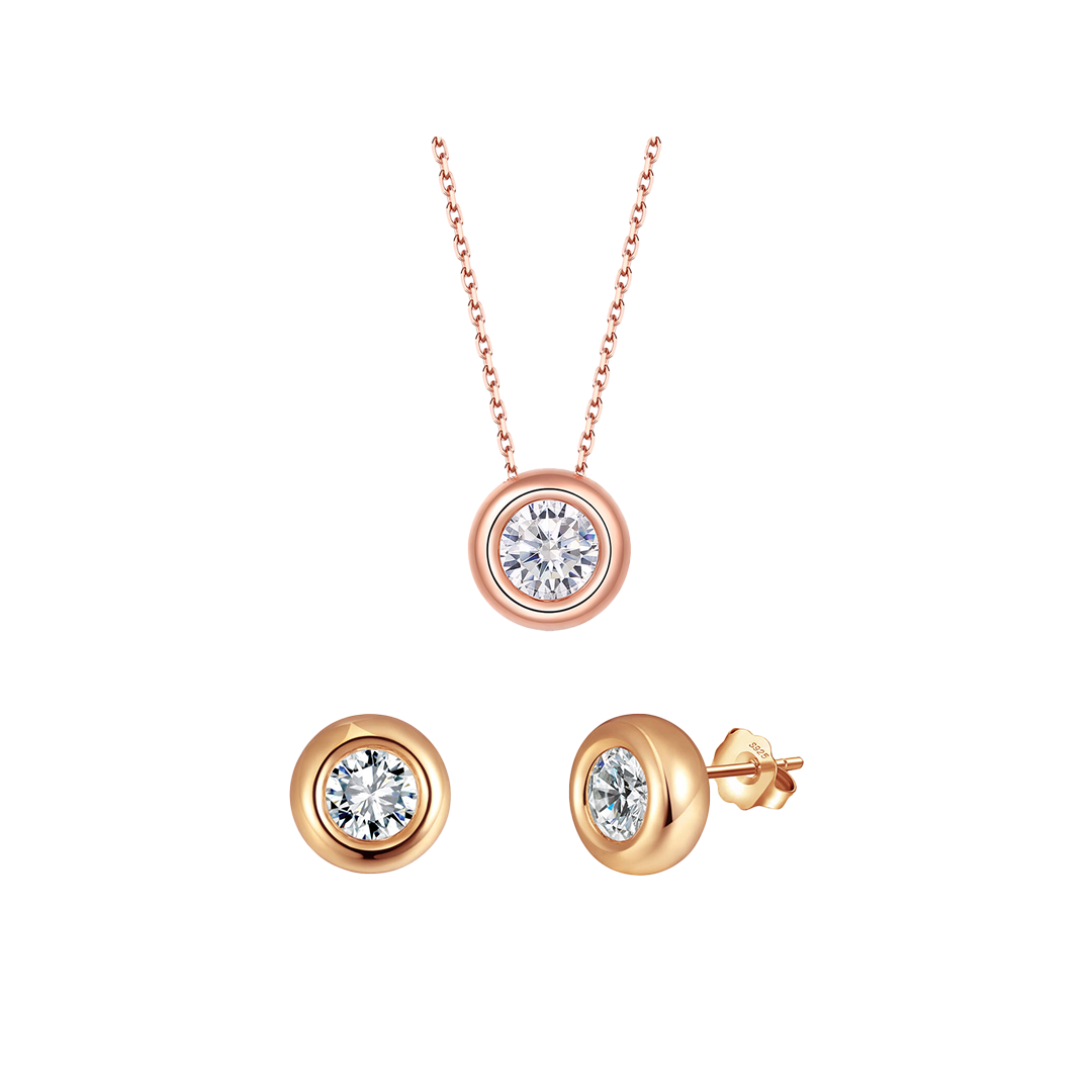 Aurevia Rosé – 925 Silber Schmuckset Damen | Halskette & Ohrringe mit Zirkonia