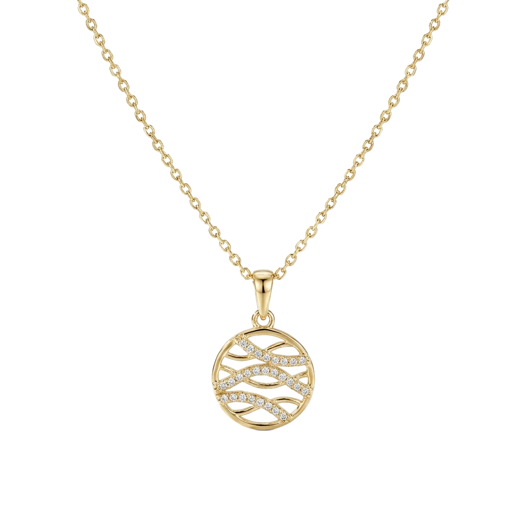 Veliora Weave – 375 Echtgold Halskette mit rundem Zirkonia-Ornament