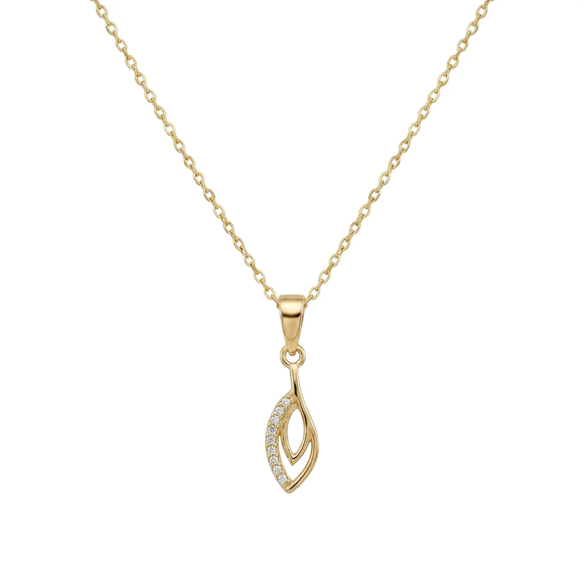 Auréleaf Grace – 375 Echtgold Halskette mit Blattanhänger und Zirkonia Suzan Gold