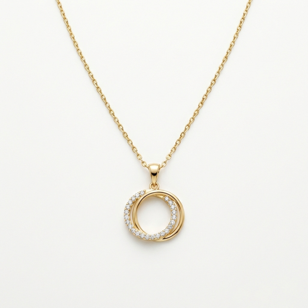 Ciréline Halo – 375 Echtgold Halskette mit offenem Kreis & Zirkonia