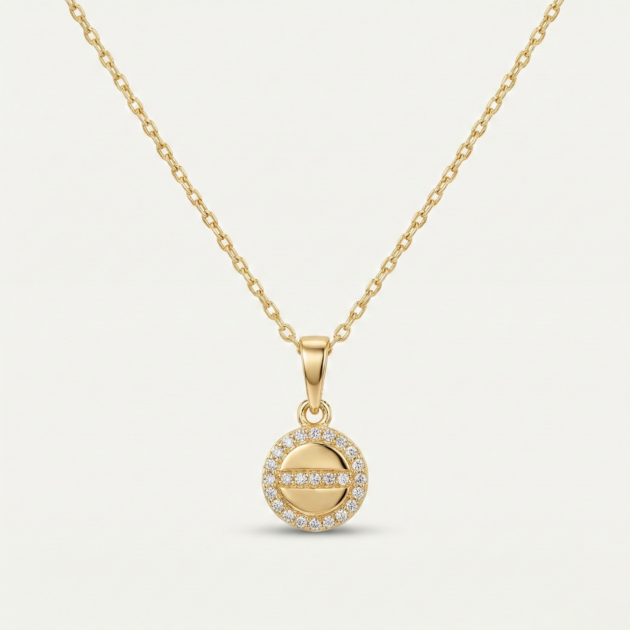 Circluna Bar – 375 Echtgold Halskette mit Zirkonia Kreisanhänger