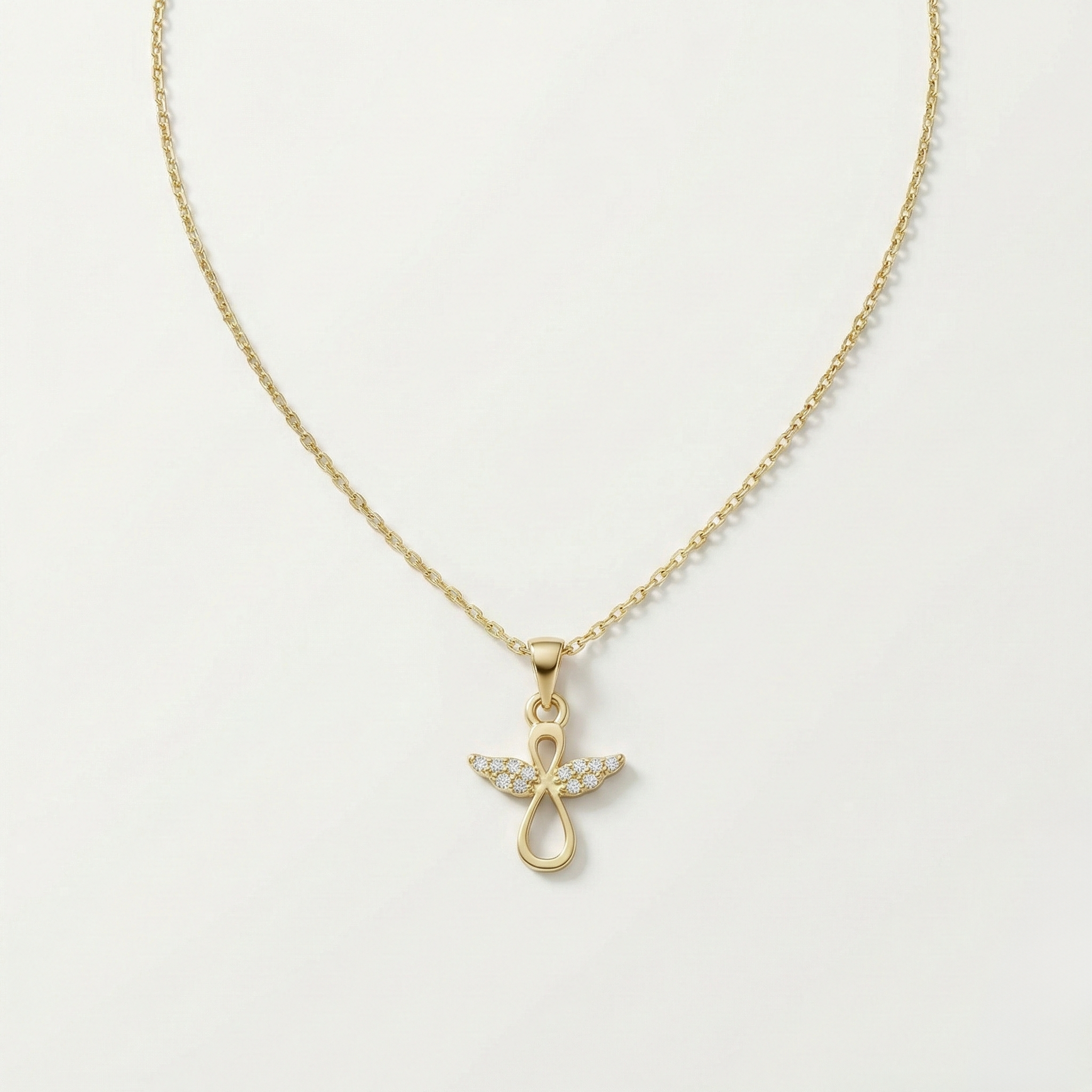 Angelica Infinity – 375 Echtgold Kette mit Engelsflügel-Unendlichkeitsanhänger