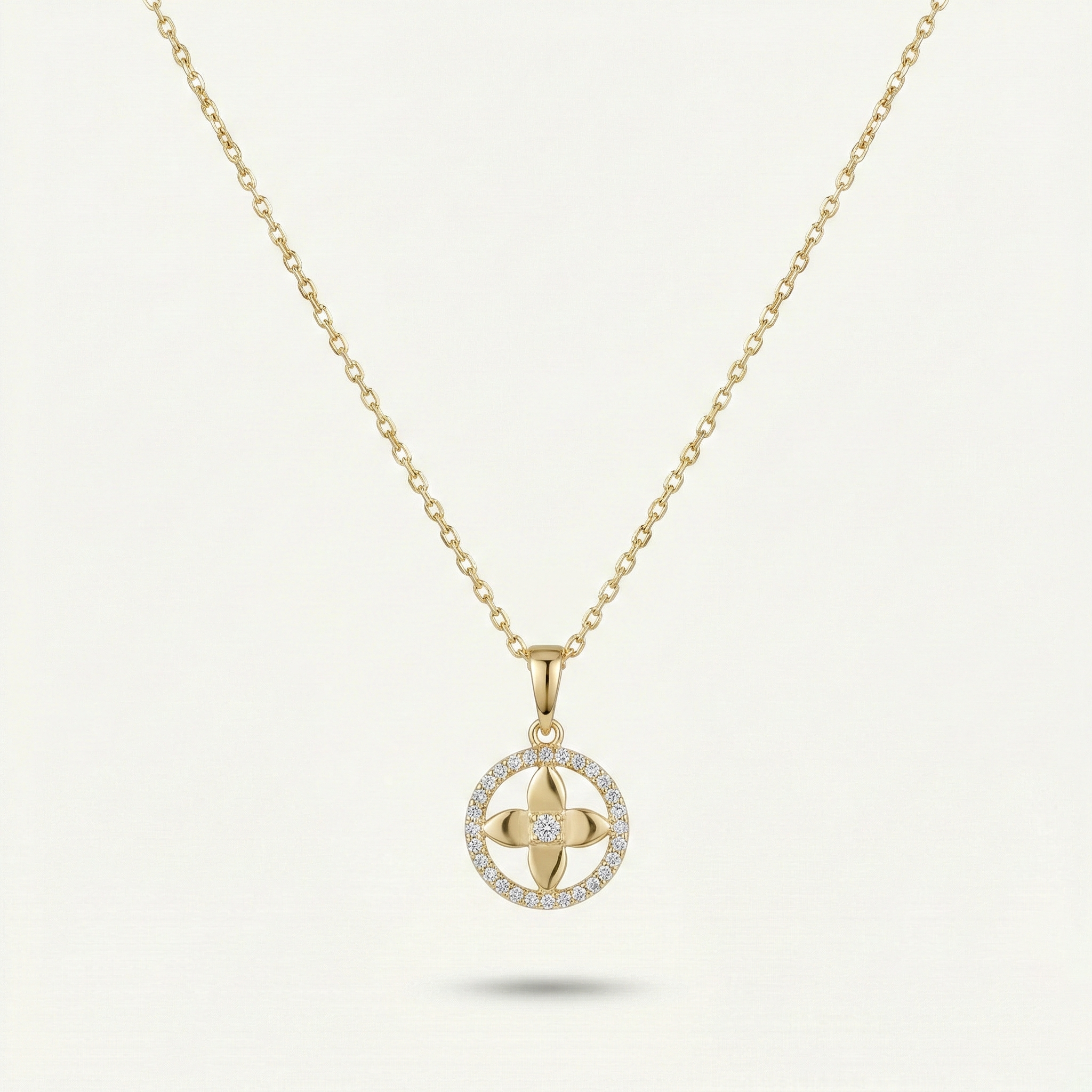 Cloverion Halo – 375 Echtgold Halskette mit Kleeblatt & Zirkonia-Rahmen