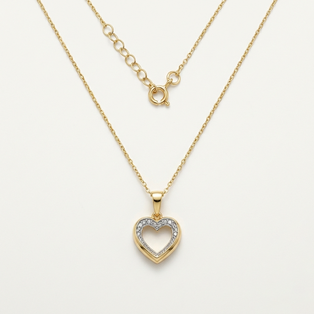 Amoréa Halo – 375 Echtgold Halskette mit offenem Herz & Zirkonia