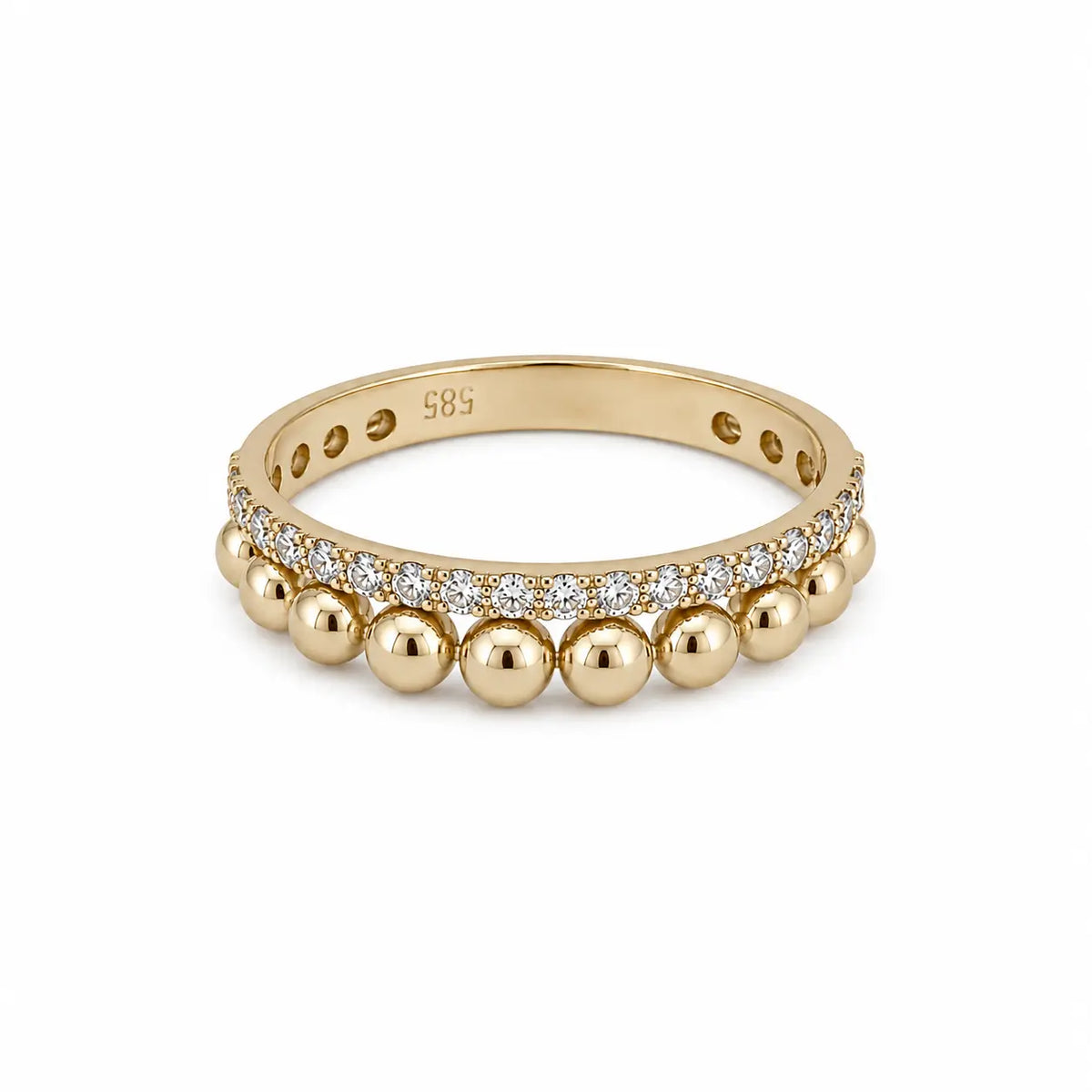 Beaded Sparkle – Bandring mit Perlreihe und Zirkonia-Pavé aus 585 Gold Suzan Gold