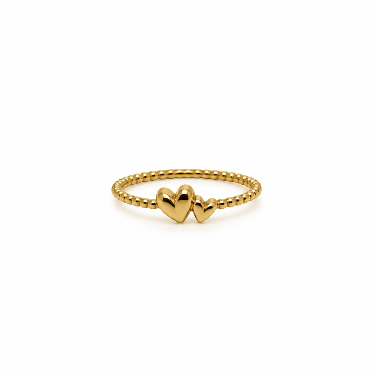 Twin Hearts Ring aus 750 Gold mit zwei Herzen auf Kugelschiene