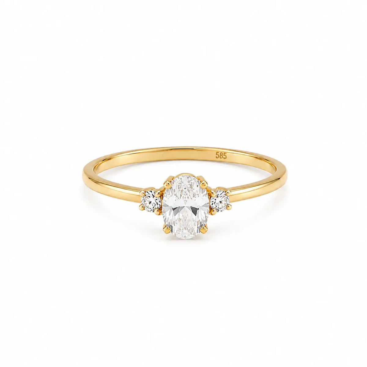 Oval Aurora – Ring mit ovalem Zirkonia-Solitär und Seitensteinen aus 585 Gold Suzan Gold