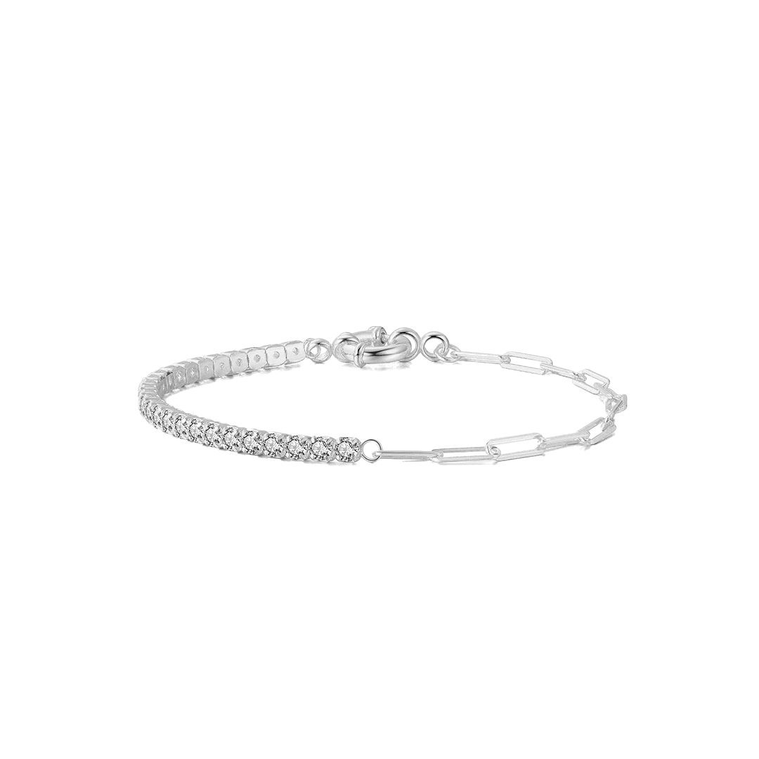 Lumispark – 925 Silber Tennisarmband mit Zirkonia & Paperclip-Kette, elegant & modern