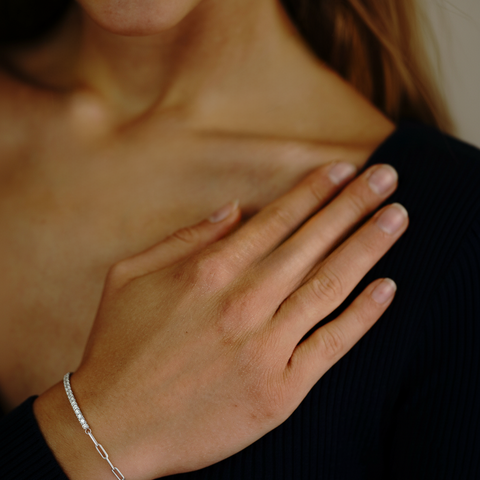 Lumispark – 925 Silber Tennisarmband mit Zirkonia & Paperclip-Kette, elegant & modern