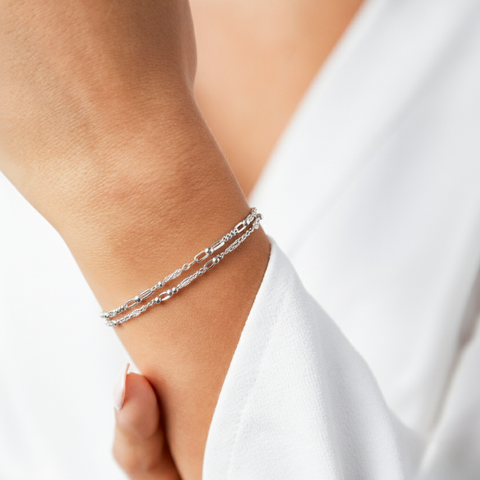 TwistGlow – Zweireihiges Armband aus 925 Silber, filigran & glänzend