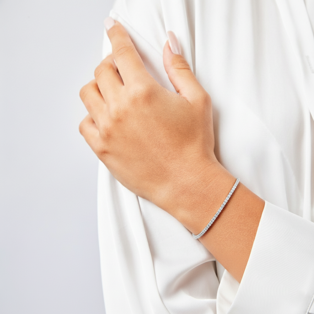 Glimmence – 925 Silber Armband mit Tennisdesign & Paperclip-Kette