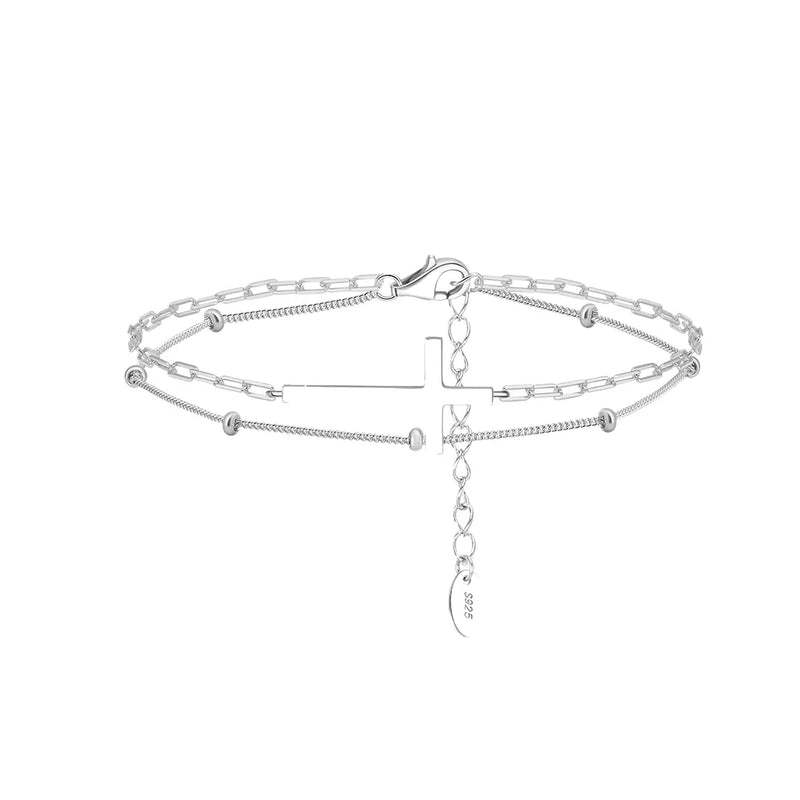 Solvira Armband aus 925 Silber mit Kreuz Anhänger, zweireihige Gliederkette mit Kugeldetails für Damen, moderner Schmuck.