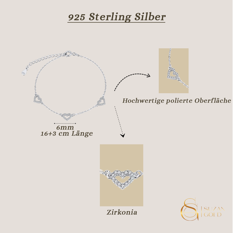 Heartlane – Zierliches 925 Silber Armband mit Herz-Zirkonia
