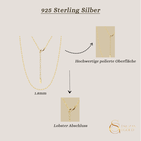Paperclip Glow – 925 Silberkette mit rechteckigen Gliedern