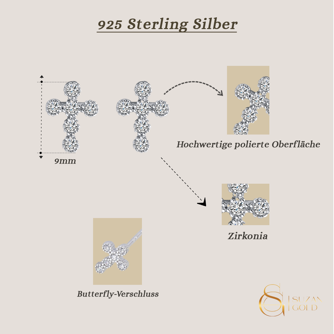Blessina – Zarte Kreuz-Ohrringe aus 925er Silber mit Zirkonia