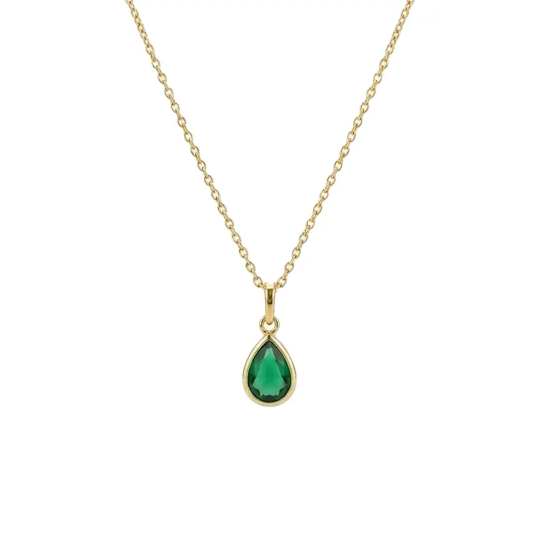 Crystal Drop Halskette 925 Sterling Silber – Elegante Silberkette mit funkelndem, rubinrotem Zirkonia-Tropfenanhänger (vergoldet) Suzan Gold