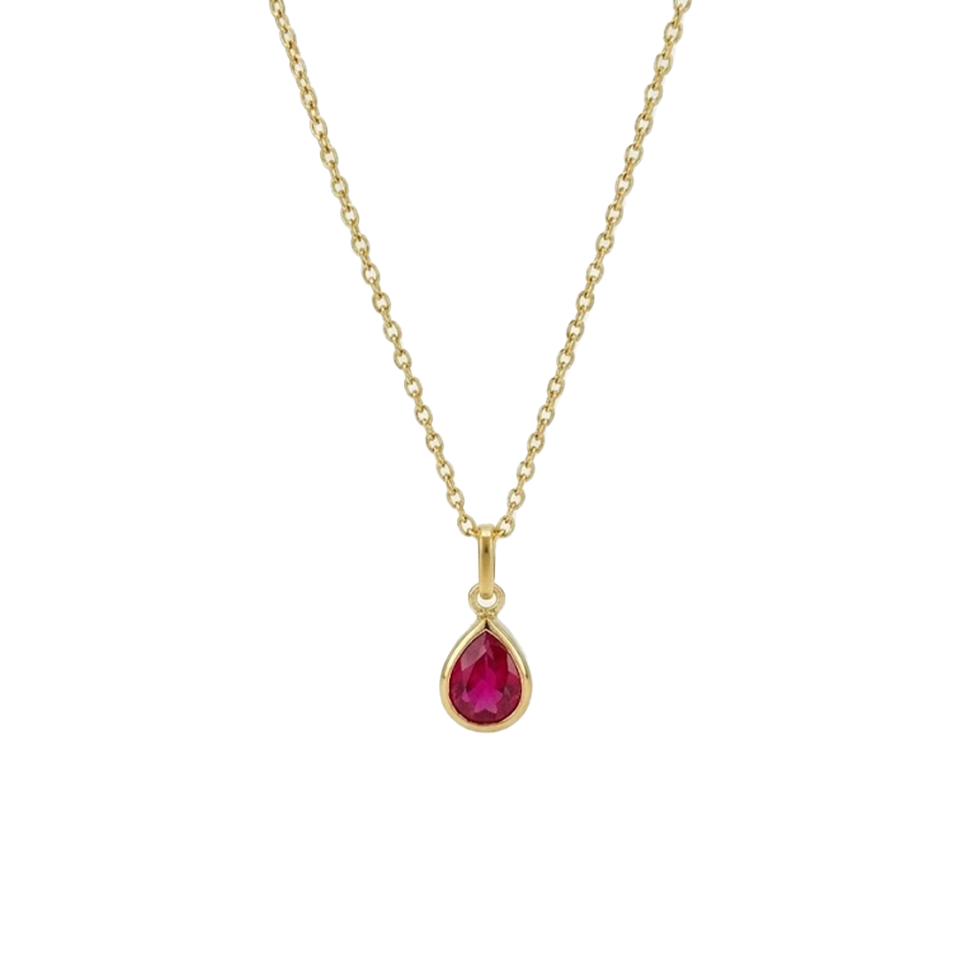 Crystal Drop Halskette 925 Sterling Silber – Elegante Silberkette mit funkelndem, rubinrotem Zirkonia-Tropfenanhänger (vergoldet) Suzan Gold