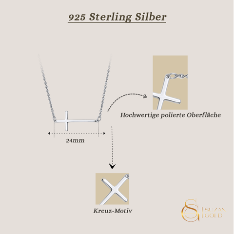 Faithline – Kreuzkette aus 925er Silber, seitlich getragen & modern