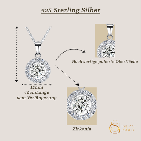 Stellara – Silberne Zirkonia-Halskette mit Halo-Anhänger