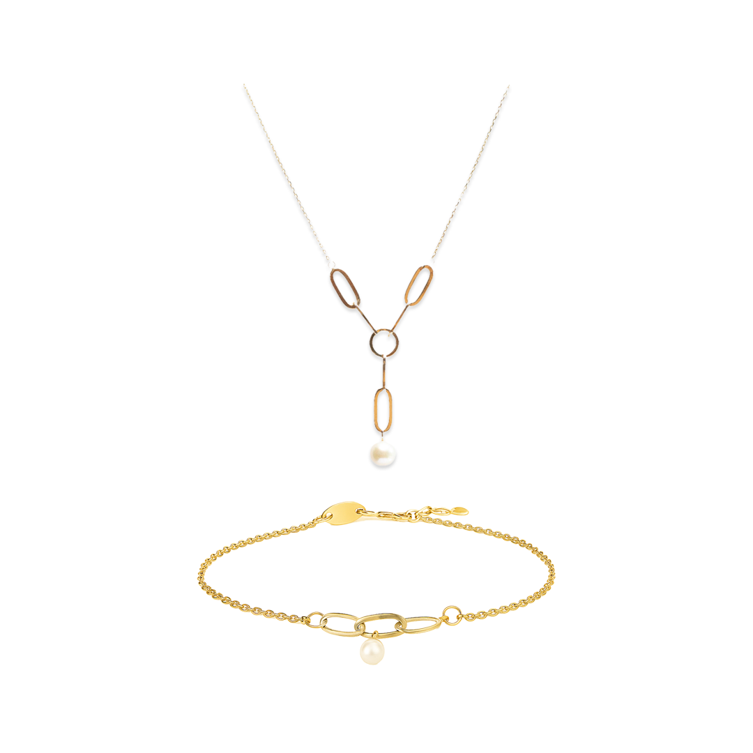 Pearl Whisper Duo – Echtgold Kette & Armband mit Süßwasserperlen