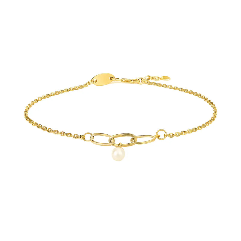 Pearl Treasure Armband 375 Echtgold filigranes Goldarmband mit echter Perle elegante Gliederkette minimalistischer Schmuck Geschenk für sie