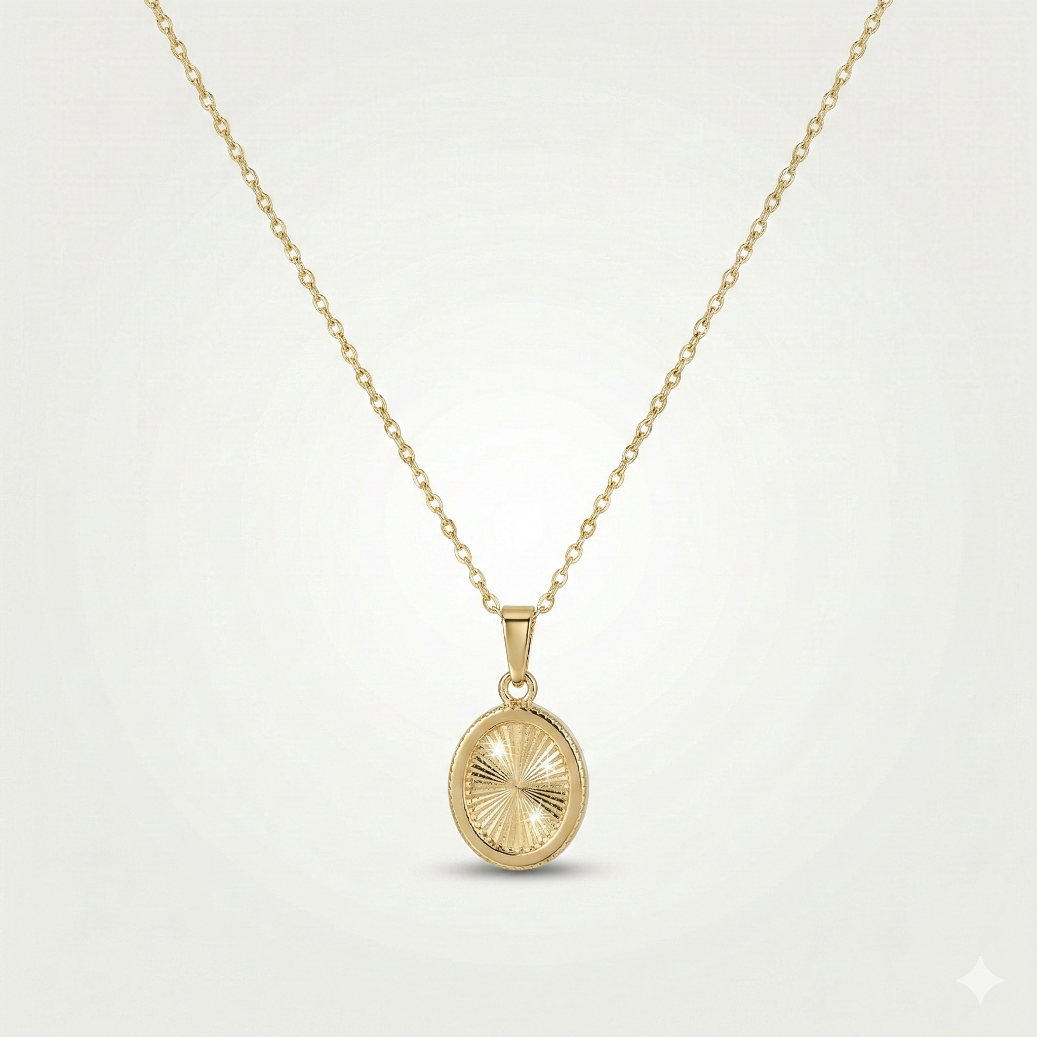 Sunveil Oval – 375 Echtgold Kette mit ovalem Strahlenanhänger