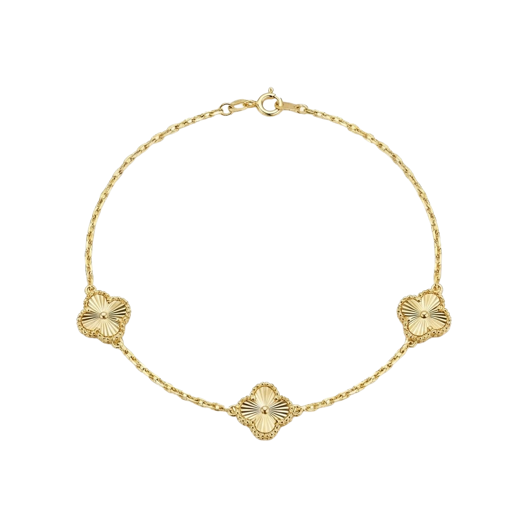 Lunaria Clover Bracelet – Zartes Armband mit drei Kleeblättern aus 375 Echtgold