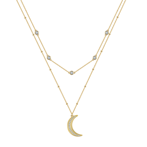 Lunavera – Zweireihige 925 Silberkette mit Zirkonia & Mondanhänger