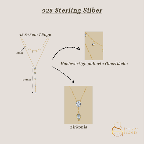 Tearielle – Y-Kette aus 925 Silber mit Tropfenanhänger & Zirkonia