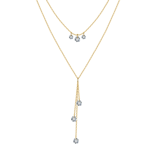 Lunadia – Zweireihige 925 Silber Y-Kette mit funkelnden Zirkonia-Anhängern