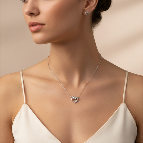 Heartlink Pure – 925 Silber Schmuckset mit Zirkonia-Herz & Knoten