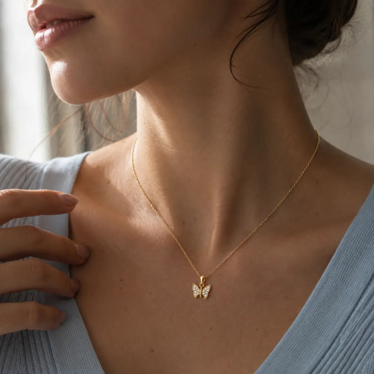 Papillon – Schmetterlings-Halskette mit Zirkonia aus 585 Gold Suzan Gold