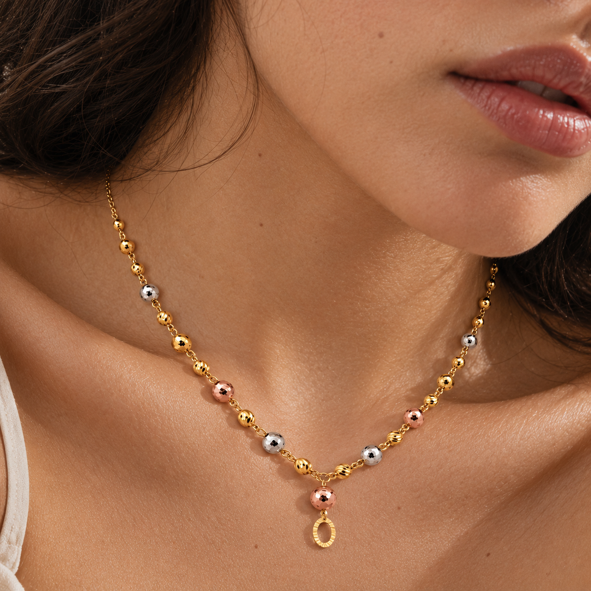 Tricolor Beads – Halskette mit Kugeln in drei Goldfarben aus 875 Gold
