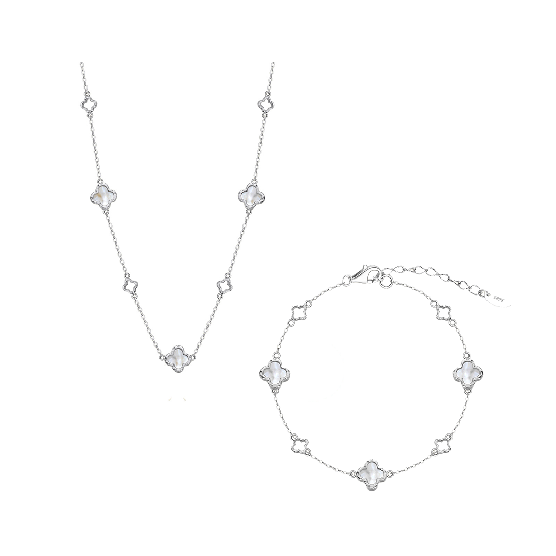 Lunafleur – Perlmutt-Kleeblatt Schmuckset aus 925er Silber Vergoldet