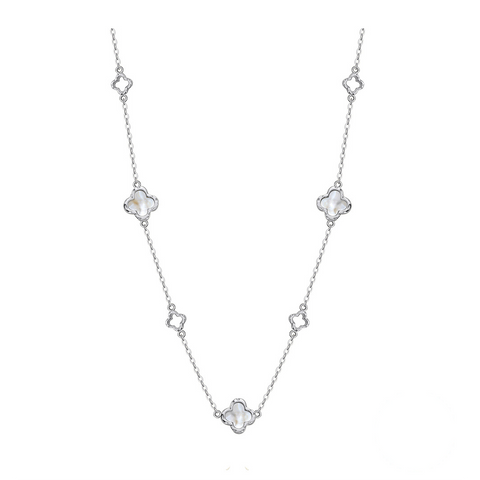 AuroraLuck – Vergoldete 925 Silberkette mit Perlmutt-Kleeblatt & Gliederelementen