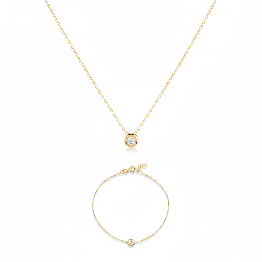 Lunara Gleam – 375 Gold Kette & Armband mit Solitär-Zirkonia