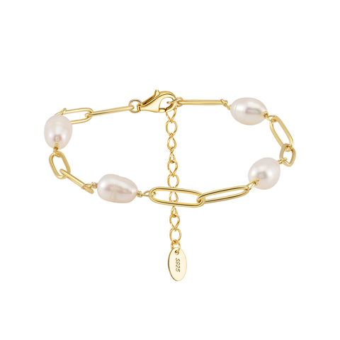 Pearlvera – 925 Silber Armband mit Süßwasserperlen & Paperclip-Gliedern