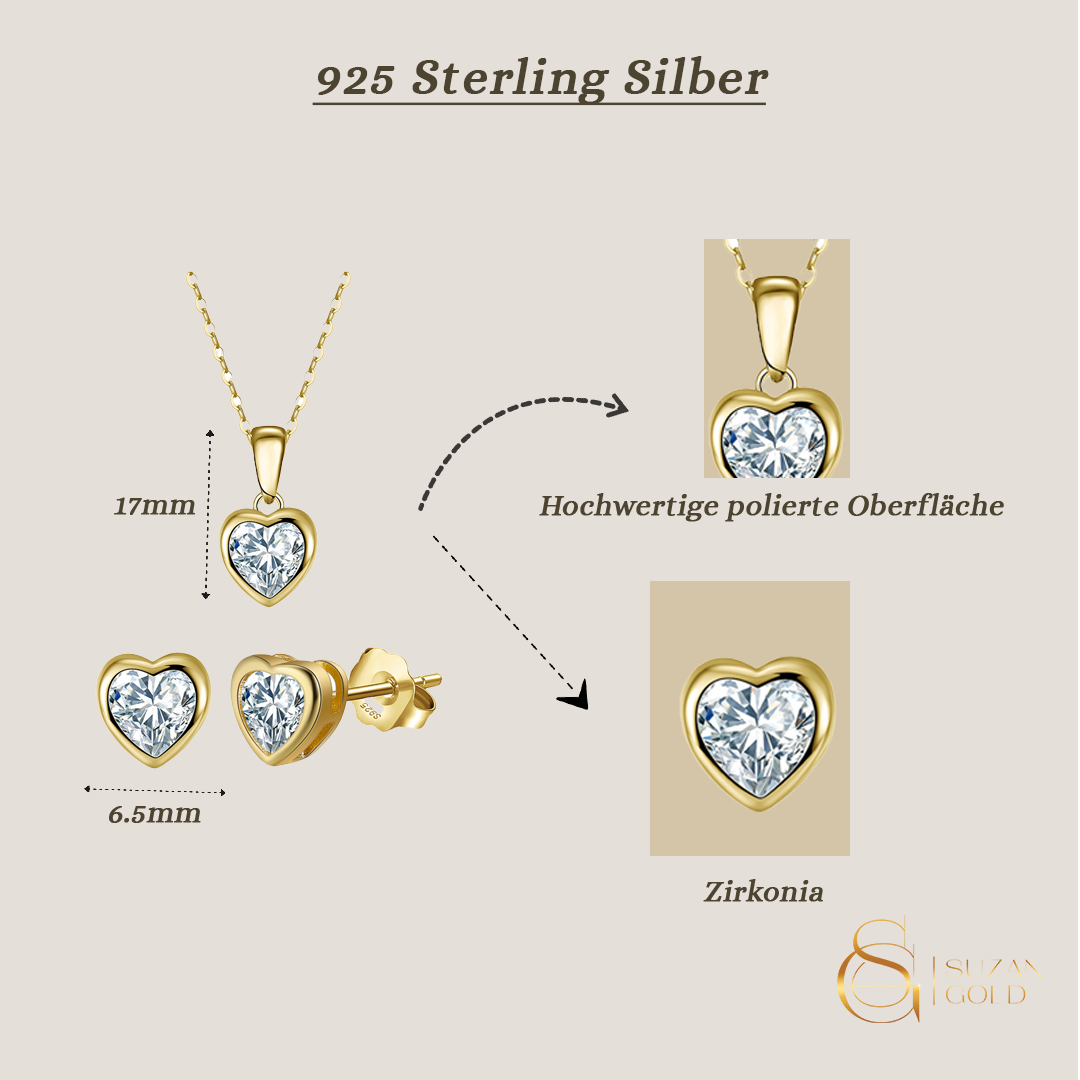 Liora Gold – Herzschmuck-Set aus vergoldetem 925 Silber mit Zirkonia
