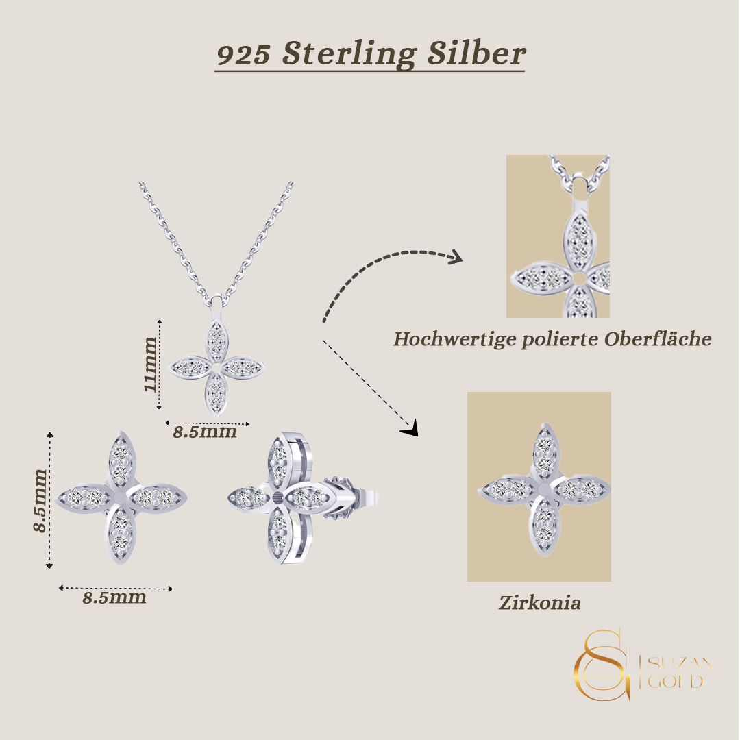 Serelina Pure – Schmuckset aus 925 Silber mit Zirkonia-Kleeblatt