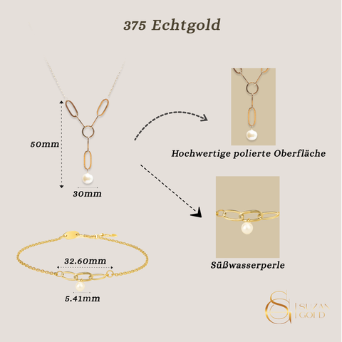 Pearl Whisper Duo – Echtgold Kette & Armband mit Süßwasserperlen