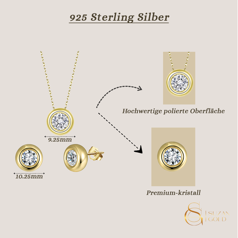 Aurevia Gold – 925 Silber Schmuckset Damen | Halskette & Ohrringe mit Zirkonia