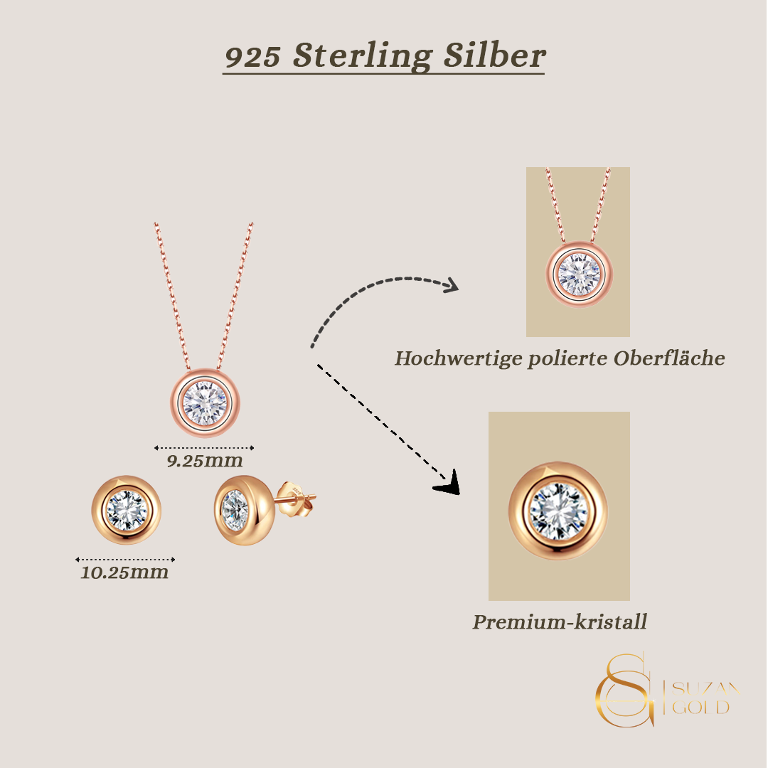 Aurevia Rosé – 925 Silber Schmuckset Damen | Halskette & Ohrringe mit Zirkonia